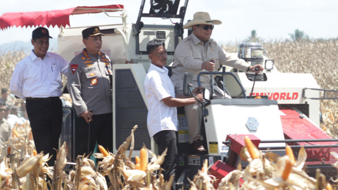 Presiden Prabowo Subianto menghadiri panen raya jagung di Kalbar