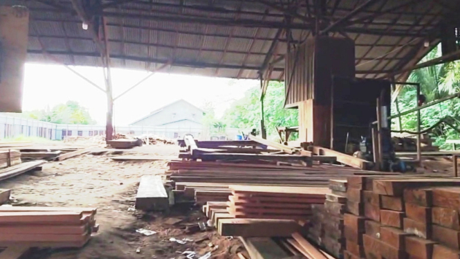 Pengolahan kayu diduga milik A di Jalan Trans Kalimantan, Kubu Raya