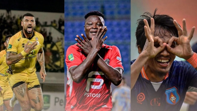 Selebrasi gol pemain di Pegadaian Championship.