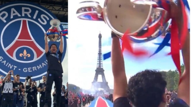 Perayaan PSG juara Liga Champions Eropa 2025/26 di Paris, Prancis.