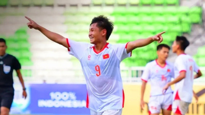Selebrasi gol pemain Vietnam U19 di Piala AFF U19 2026.