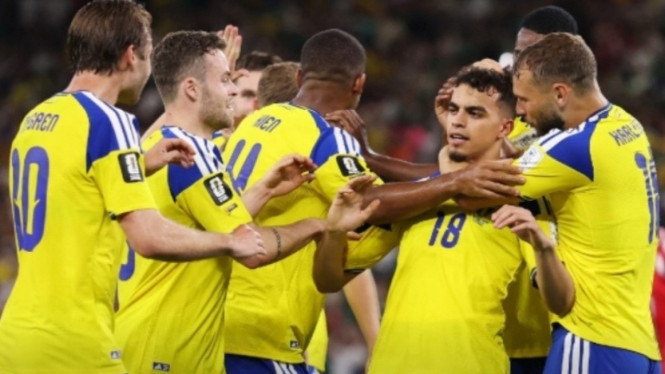Perayaan gol pemain Swedia saat lawan Tunisia di Piala Dunia 2026.