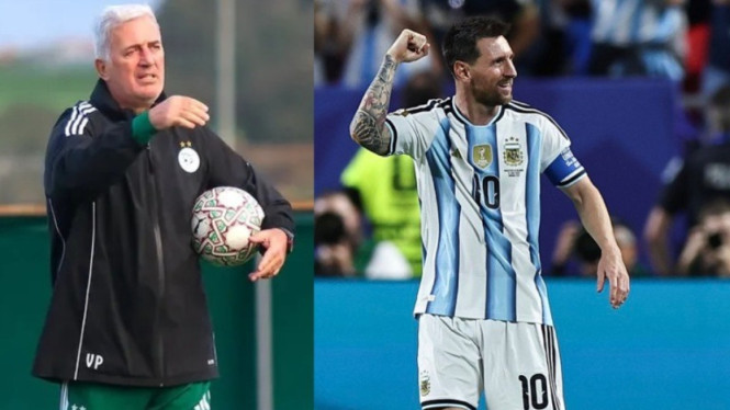 Pelatih Aljazair, Vladimir Petkovic, dan pemain Argentina, Lionel Messi.