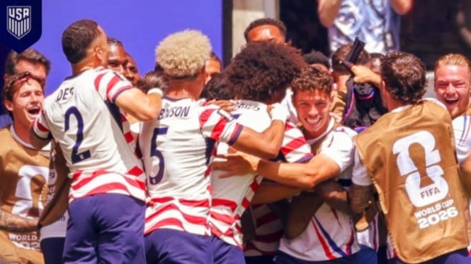 Pemain Amerika Serikat merayakan gol saat lawan Australia di Piala Dunia 2026.