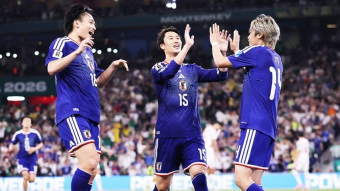 Perayaan gol pemain Jepang saat lawan Tunisia di Piala Dunia 2026.