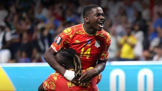Selebrasi gol pemain RD Kongo saat lawan Uzbekistan di Piala Dunia 2026.