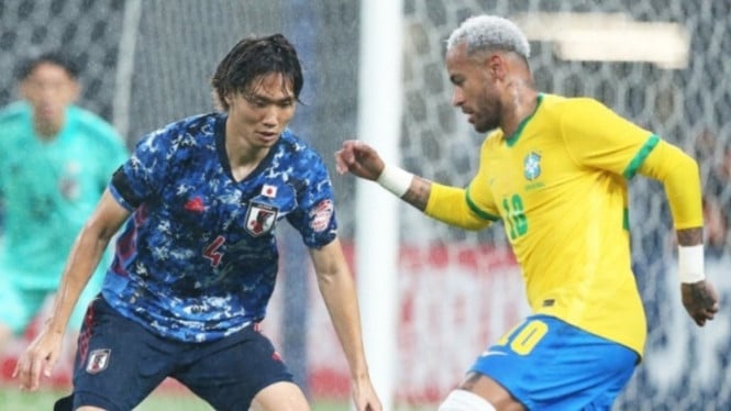 Jepang vs Brasil dalam laga internasional.