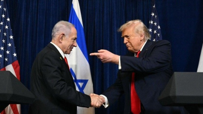 Potret ilustrasi Donald Trump dan Netanyahu