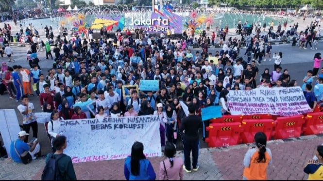 Potret Aksi Samain Pelajar di CFD Bundaran HI
