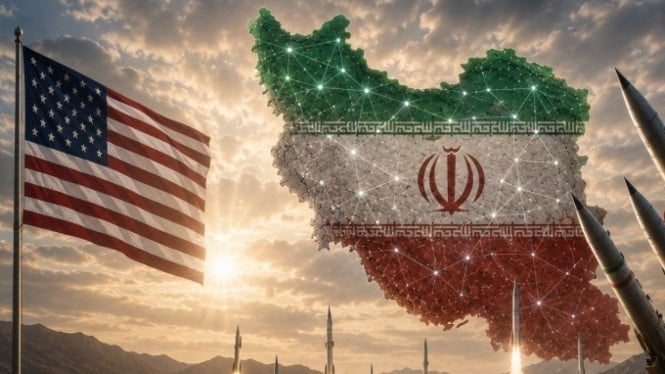 Potret ilustrasi konflik AS dan Iran.