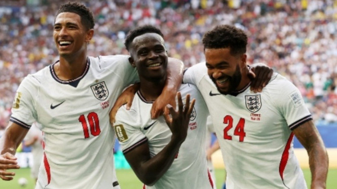 Perayaan gol pemain Inggris saat melawan Prancis di perebutan juara ketiga Piala Dunia 2026.
