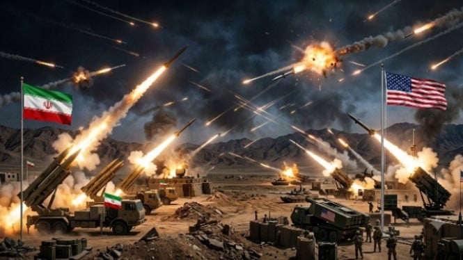 Potret ilustrasi perang Iran dan Amerika Serikat (AS).