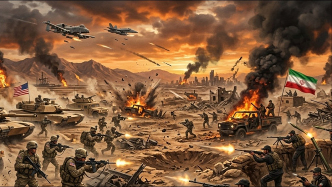 Potret ilustrasi konflik Amerika Serikat (AS) dan Iran.