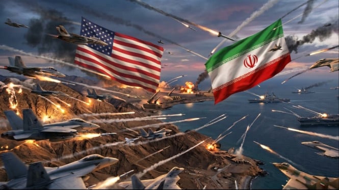 Potret ilustrasi konflik berkepanjangan antara Amerika Serikat (AS) dan Iran.