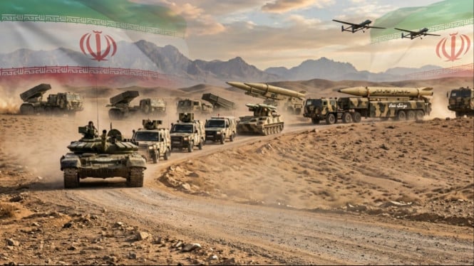 Potret ilustrasi kekuatan militer Iran di tengah konflik Timur Tengah.