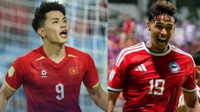 Pemain Vietnam dan pemain Singapura di Piala AFF 2026.