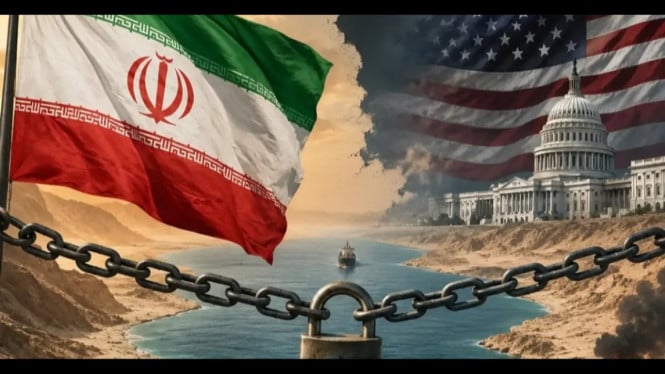 Ilustrasi blokade Selat Hormuz Iran vs Amerika Serikat