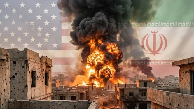 Potret ilustrasi konflik antara Iran dan Amerika Serikat (AS).