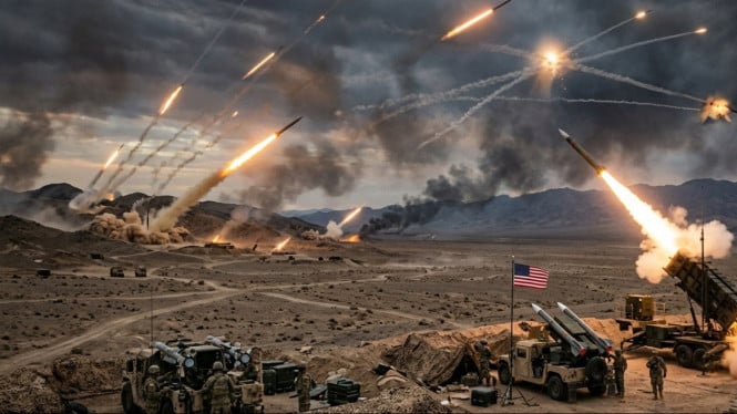 Potret ilustrasi perang Iran dan Amerika Serikat (AS).