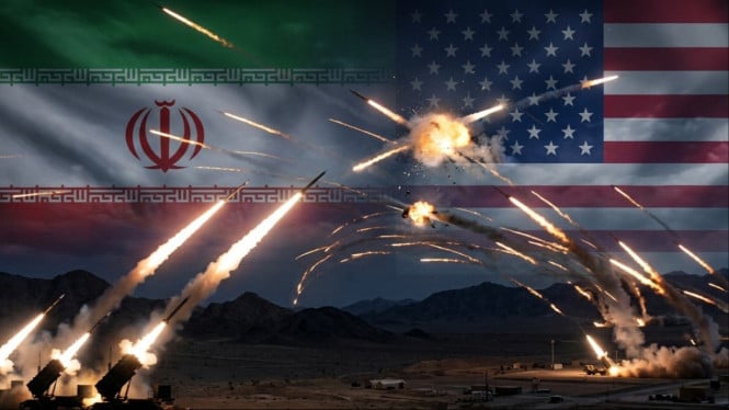 Potret ilustrasi konflik militer Iran dan Amerika Serikat (AS).