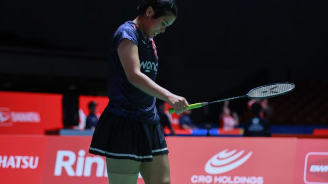 Gregoria Mariska tampak kecewa tersingkir di Japan Open 2025