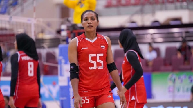 Timnas Voli Putri Indonesia saat melawan Thailand