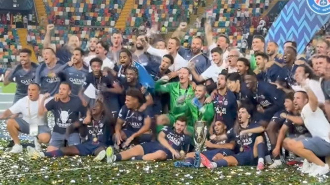 PSG rayakan kemenangan lawan Tottenham Hotspur di Piala Super UEFA