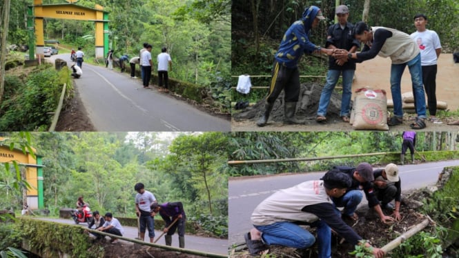 Sukarelawan Orang Muda Ganjar (OMG) Perbaiki Pembatas Jembatan