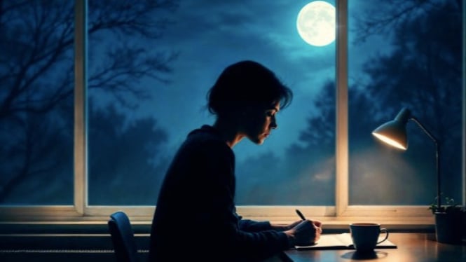 Ilustrasi menulis di malam hari (freepik.com)