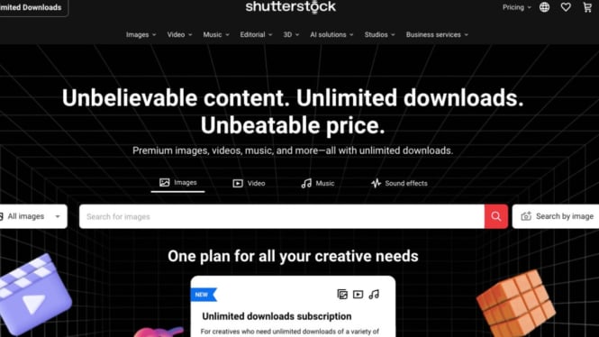 Tangkapan layar laman depan Shutterstock (shutterstock.com)