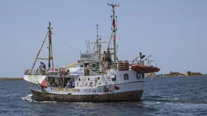 Kapal Handala kapal bantuan kemanusiaan menuju Jalur Gaza (ANTARA)