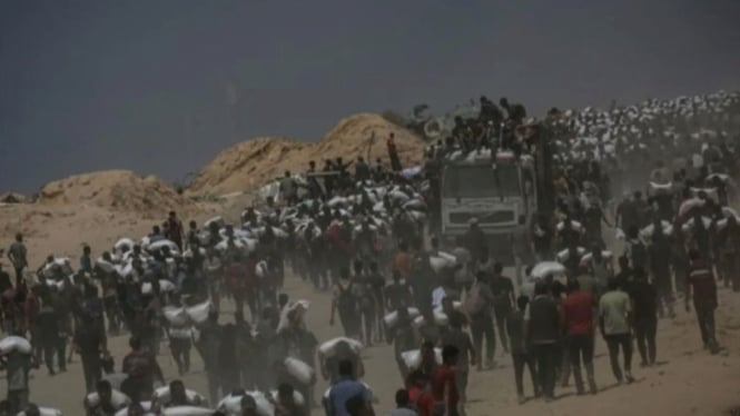Ilustrasi truk bantuan pangan memasuki Gaza. (ANTARA)