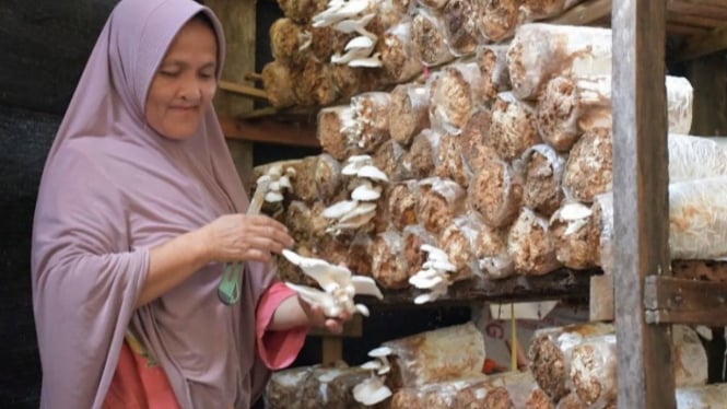 Pengelola Usaha Ekonomi Produktif (UEP) Jamur Tiram Sekolah Perempuan