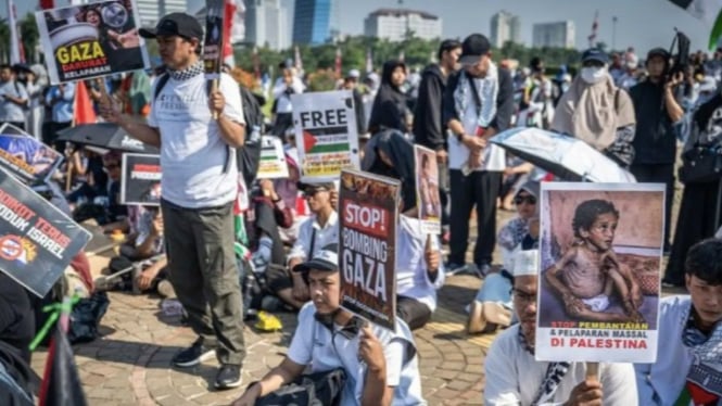 Aksi damai bela Palestina di Monas (ANTARA)
