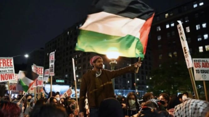 Aksi unjuk rasa pro-Palestina yang digelar di Universitas Columbia