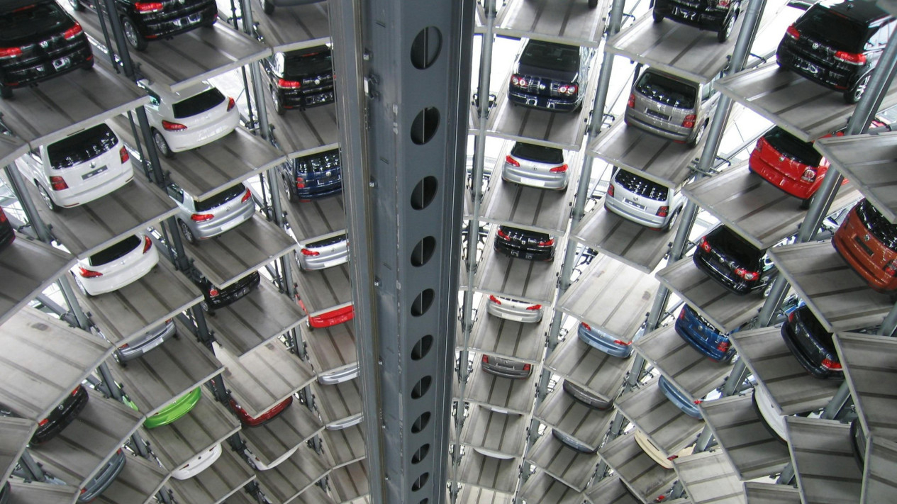 Vehicles Parked Inside Elevated Parking Lot