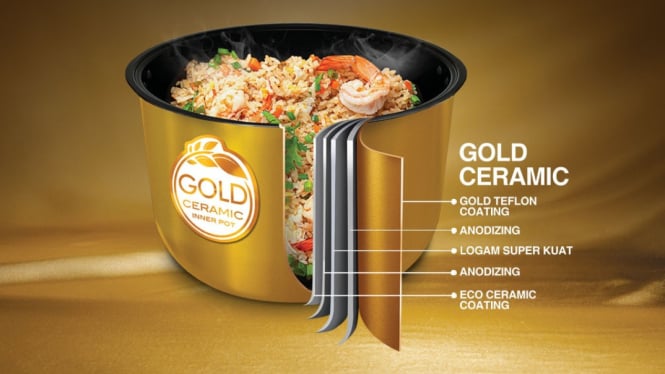 Inner Pot Gold Ceramic pada Rice Cooker Yong Ma