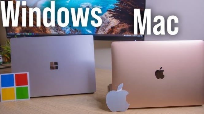 Ilustrasi MacBook vs Laptop Windows