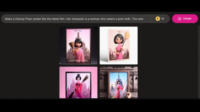 Cara bikin poster Disney Pixar pakai Bing Image Creator