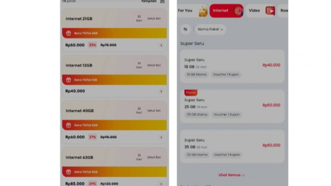 Harga internet Telkomsel dan Indosat