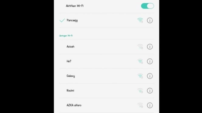 Tampilan jaringan hotspot di HP.