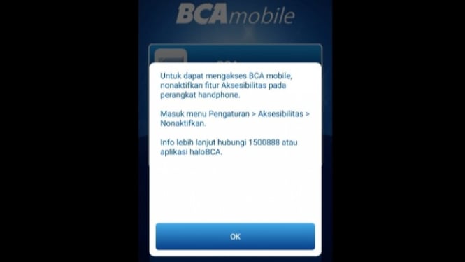 Keterangan error pada BCA Mobile.