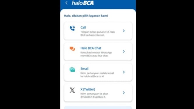 Tampilan aplikasi Halo BCA.