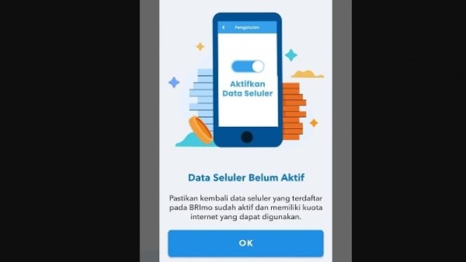 Jika data seluler di Brimo belum aktif bisa berakibat error.