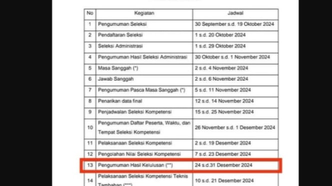 Jadwal Pengumuman Seleksi PPPK 2024