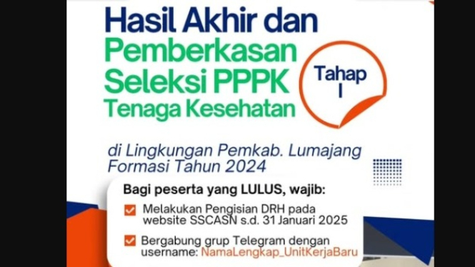 Hasil PPPK tenaga kesehatan Lumajang telah diumumkan.