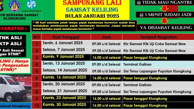 Jadwal Samsat keliling Klungkung, Bali