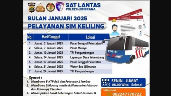 Jadwal SIM keliling Jembrana hari ini Januari 2025.