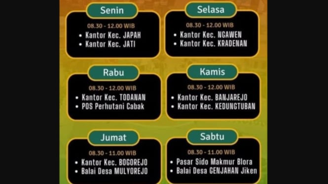 Jadwal Samsat keliling di Blora tahun 2025.