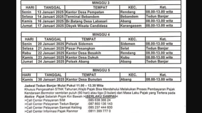 Jadwal Samsat keliling di Karangasem terbaru